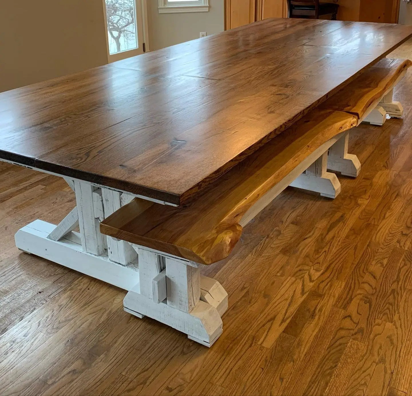 A custom hardwood dining table built in Wolfe City, Texas