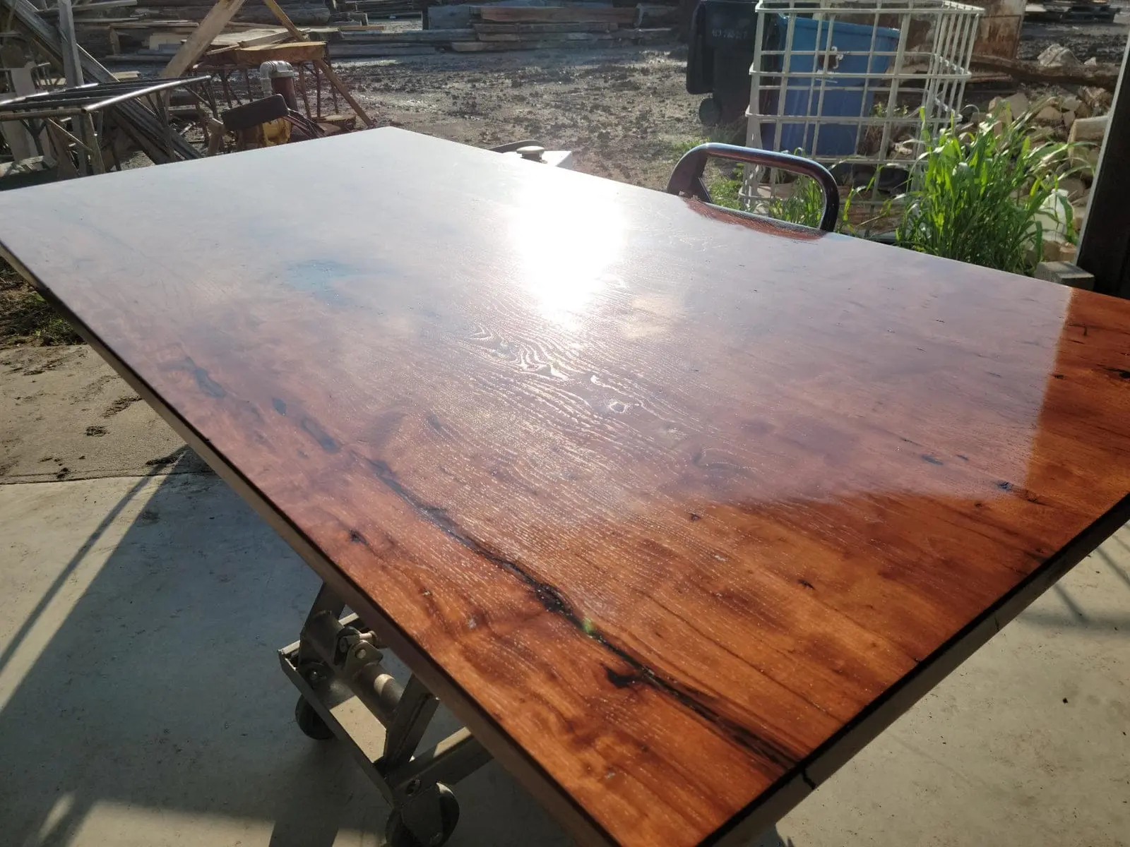 A finished pecan table top showing its grain