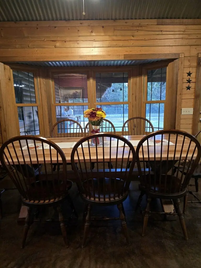 A pecan dining table in a family's ranch house